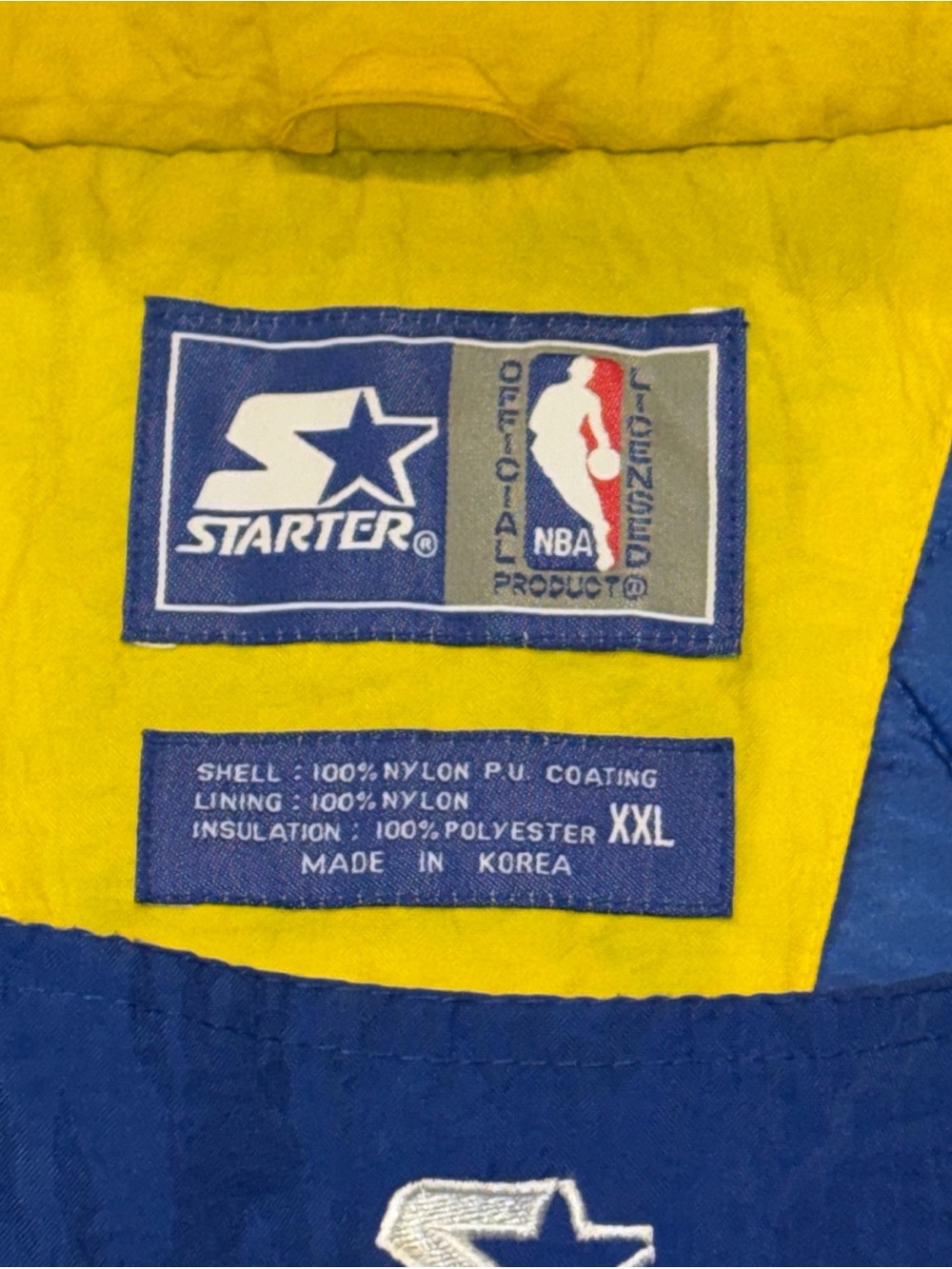 Vintage 90s Starter Golden State Warriors Pullover Puffer Jacket XXL & Hat RARE - Picture 7 of 16